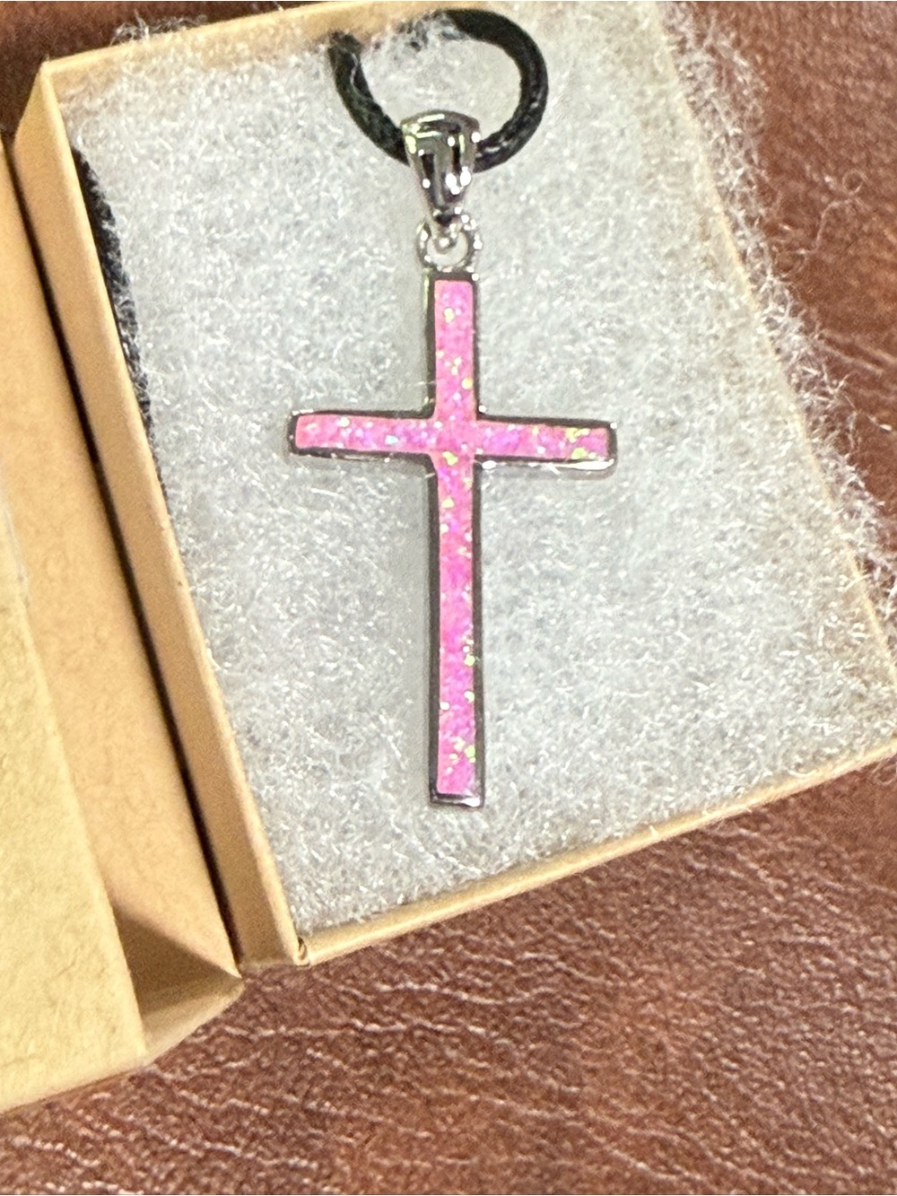 Pink Crushed Opal 925 sterling silver Cross Pendant Necklace - Women Jewelry